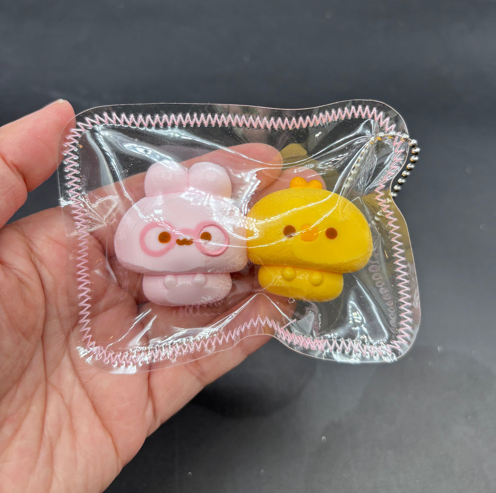 Chicken and bunny twins cute mini keychain taba squishy