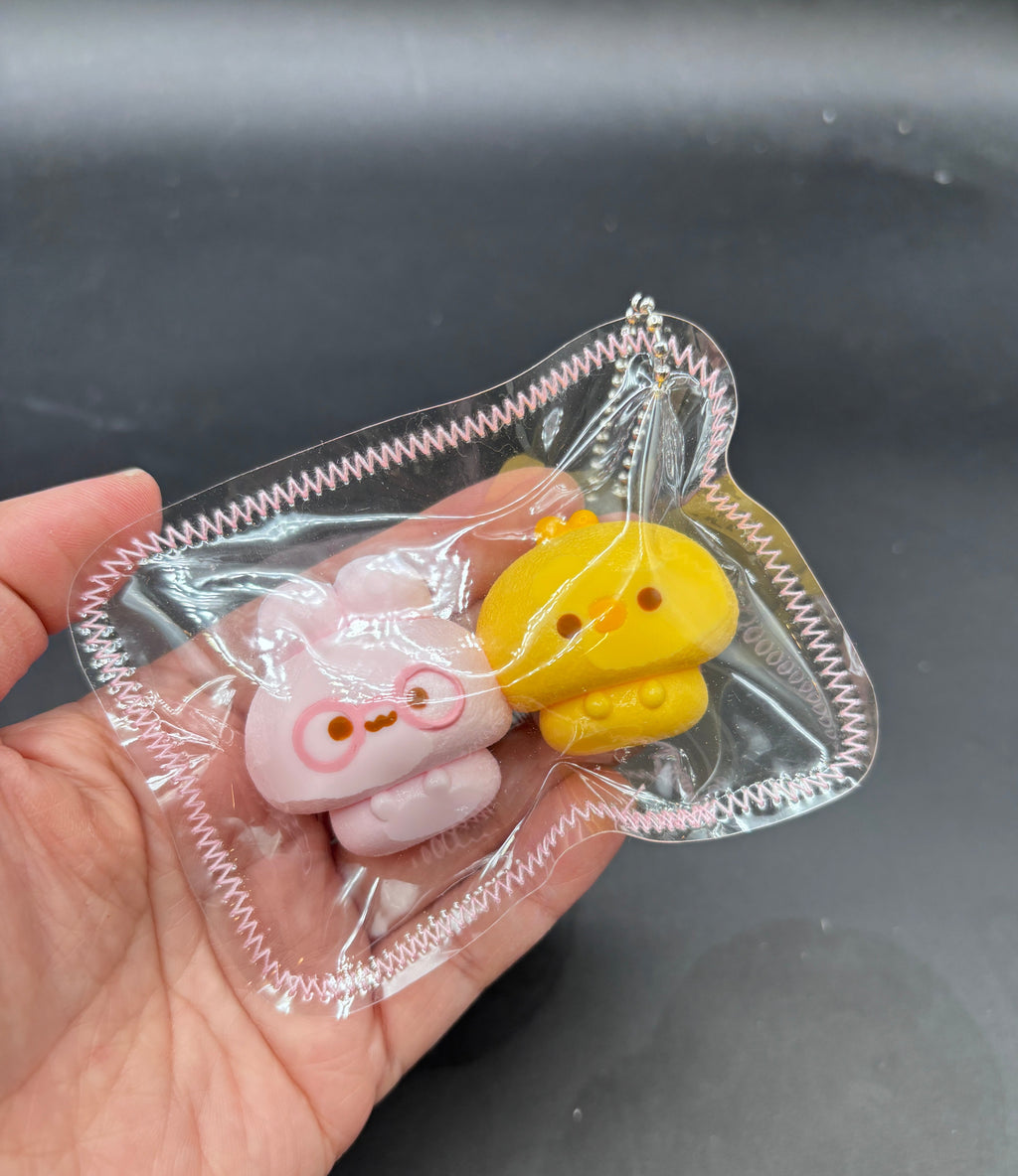 Chicken and bunny twins cute mini keychain taba squishy